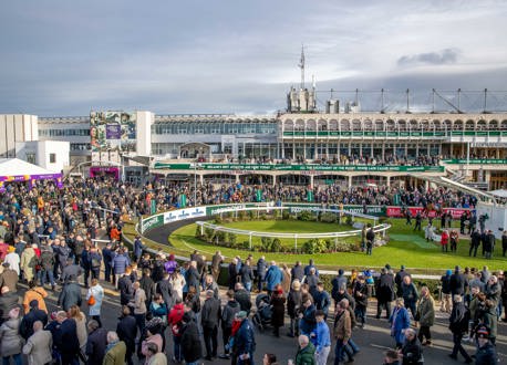The crowds at a racecourse.