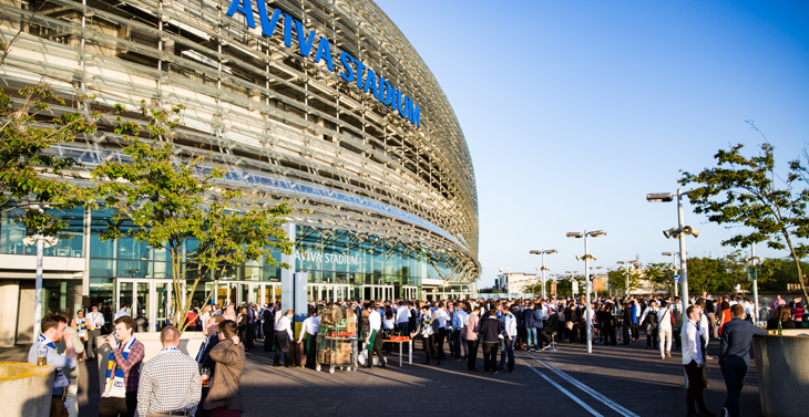 Crowds gathered outside the Aviva Stadium.