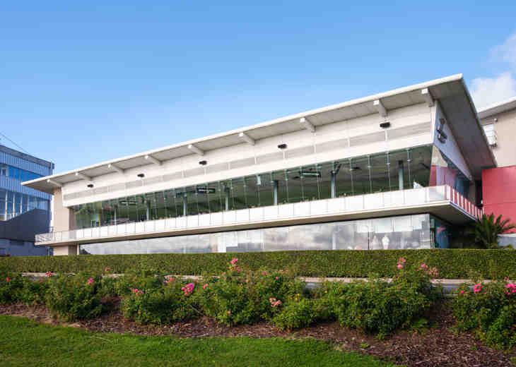 An outside view of one of the buildings at Leopardstown Racecourse.