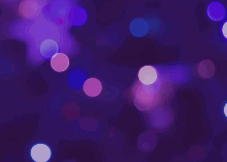 A digital illustration of dots made up of different shades of blue and purple on a dark purple background.